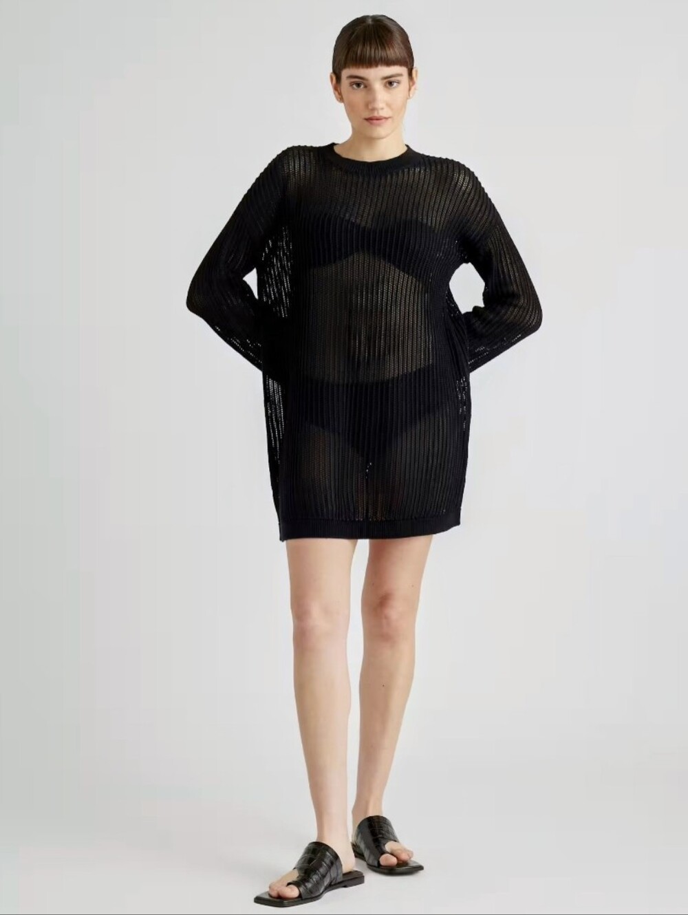 Quince Open Knit Bikini Cover Up  Ribbed Mini Dress Medium